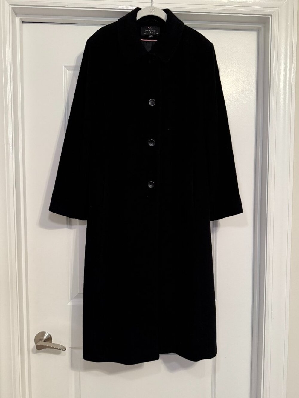 Collection by Gallery Lambswool Cashmere Black Long Coat Peter Pan Collar 16